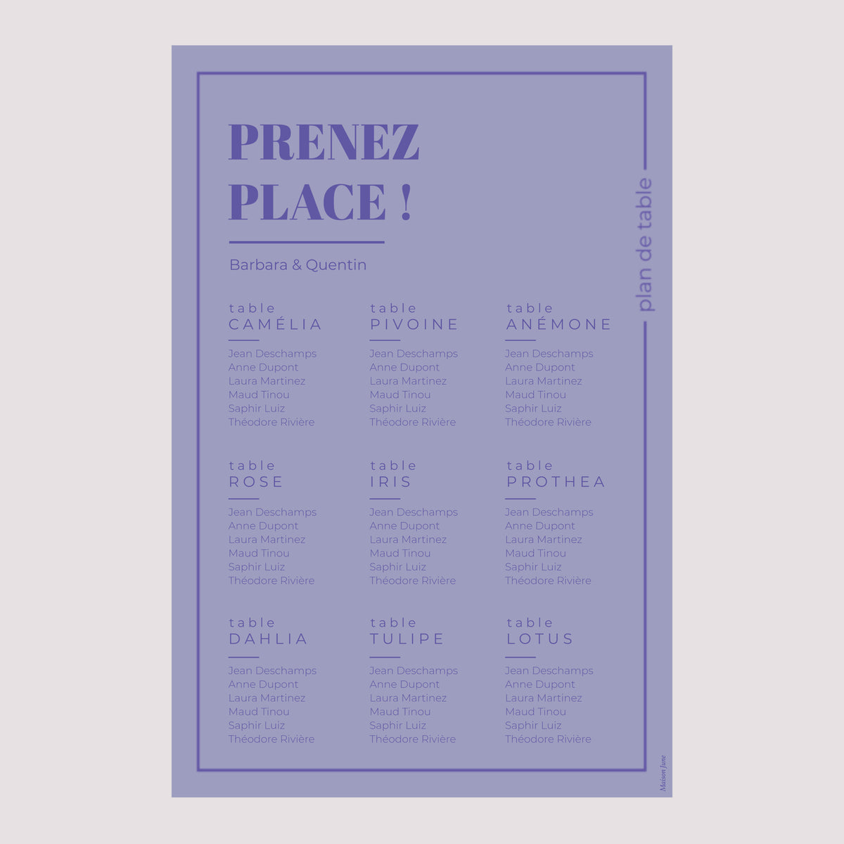 Plan de table Mariage Portrait 60 x 90 cm Pop & love photo N° 2
