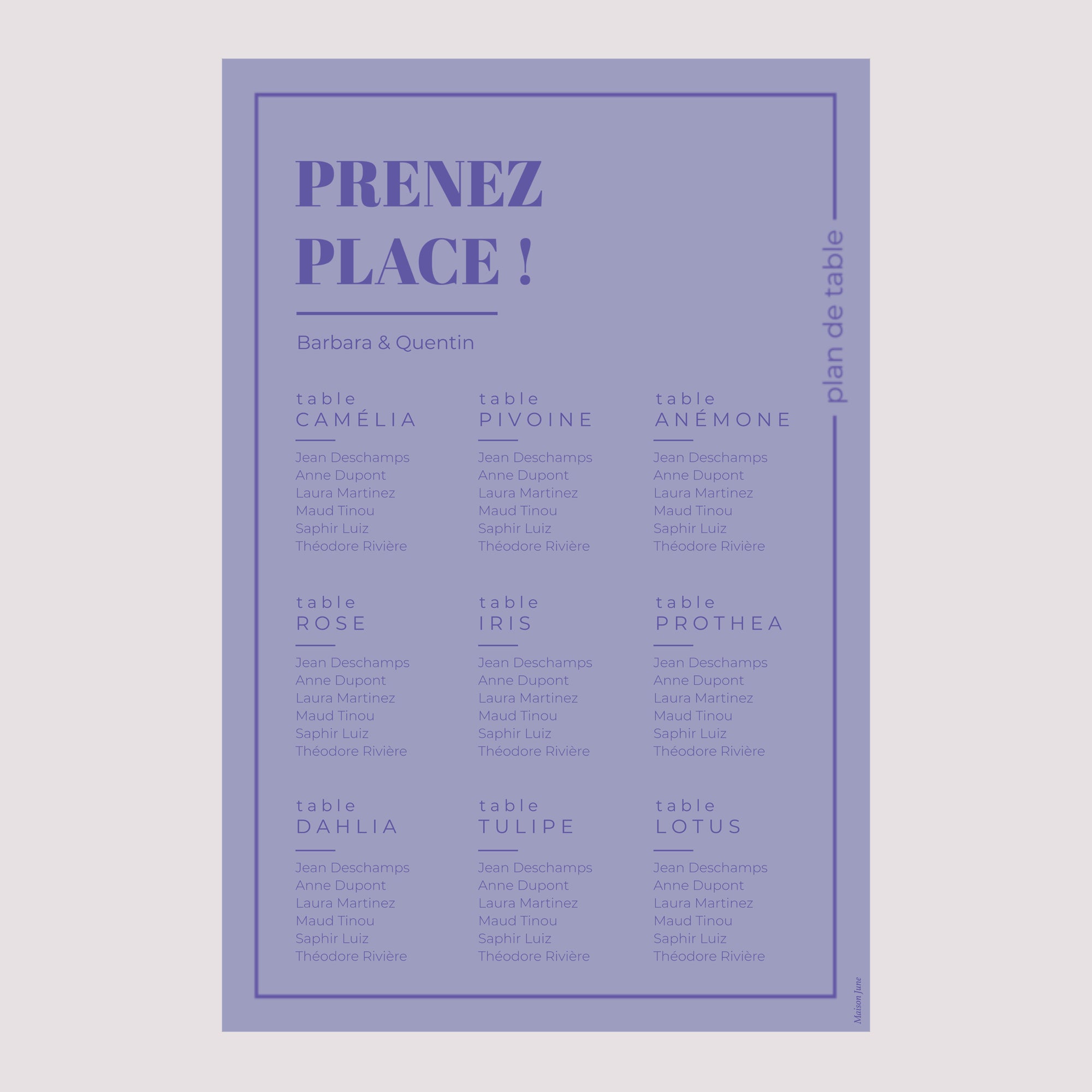 Plan de table Mariage Portrait 60 x 90 cm Pop & love photo N° 2