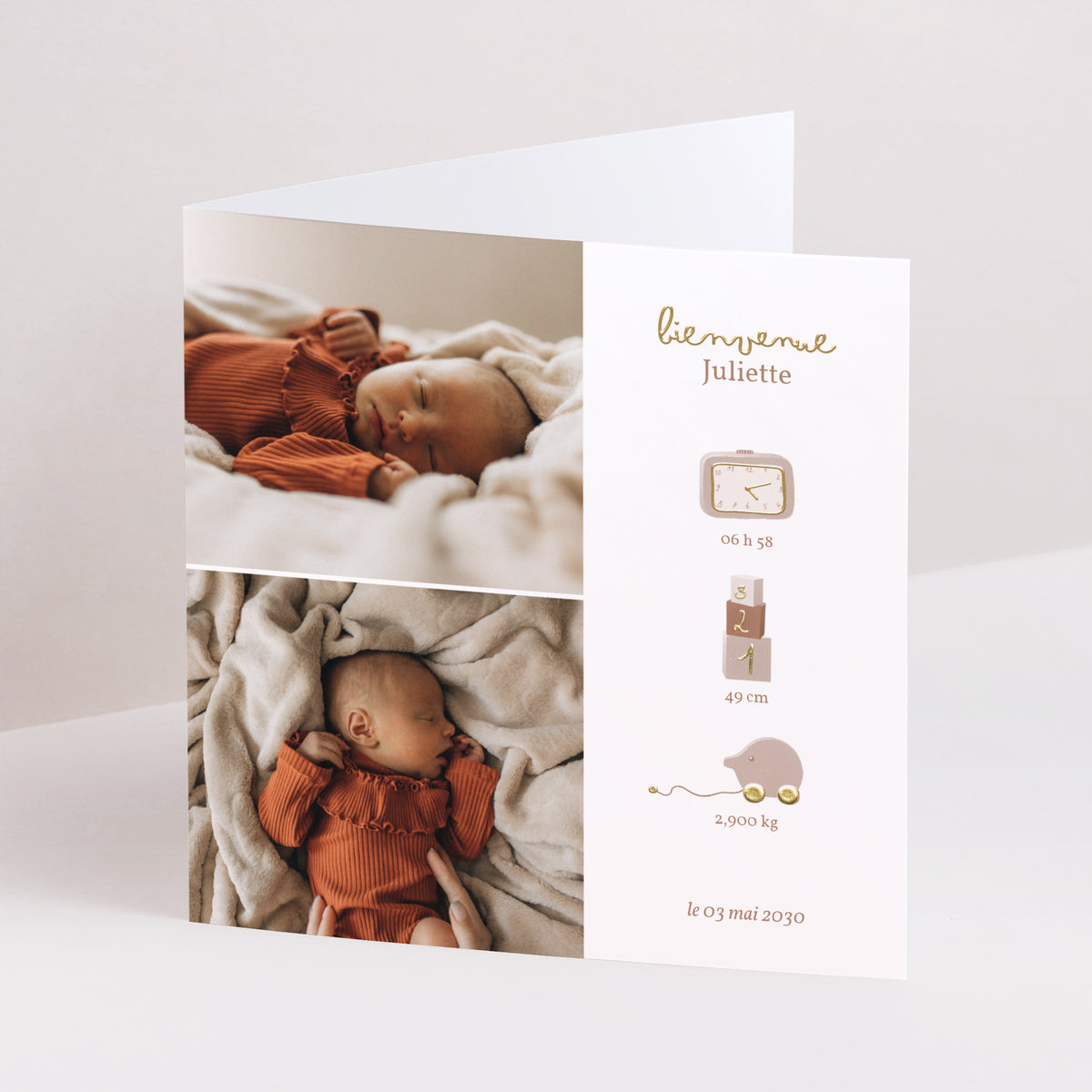 Faire-part Naissance Carré double volet Les jouets de bébé photo