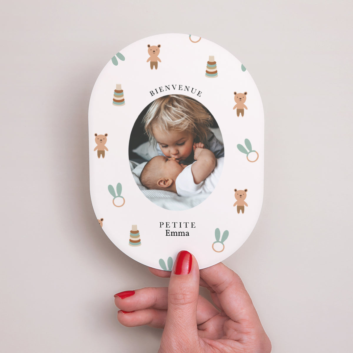 Faire-part Naissance Ovale Doudous et Hochets photo N° 2
