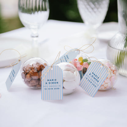 Boîte à dragées Mariage boule avec étiquette fanion L'amour à la plage photo N° 2