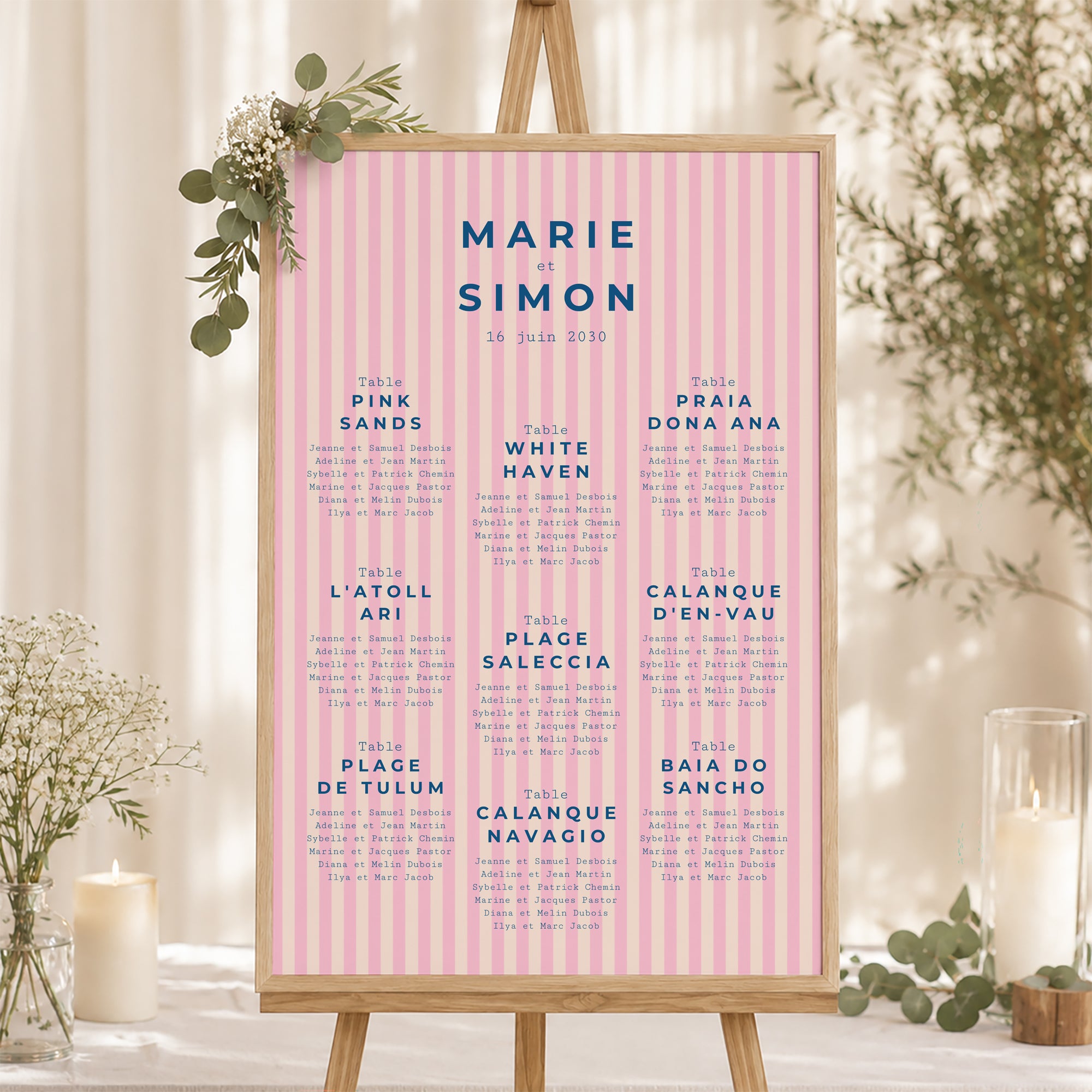 Plan de table Mariage Portrait 60 x 90 cm L'Amour à la Plage photo N° 1