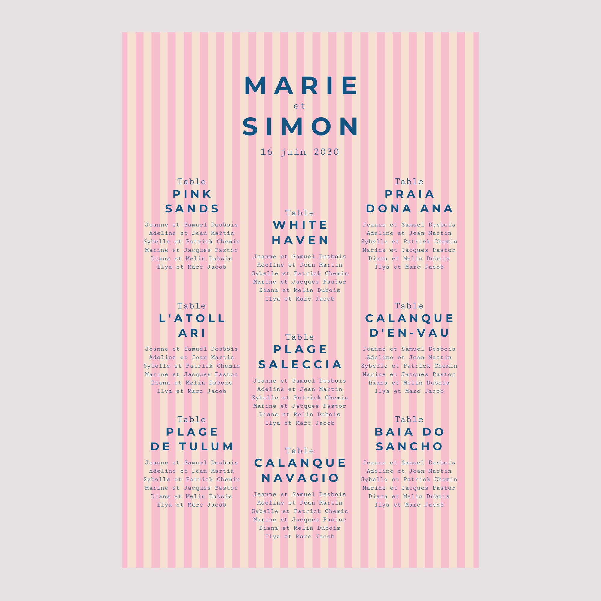Plan de table Mariage Portrait 60 x 90 cm L'Amour à la Plage photo N° 2