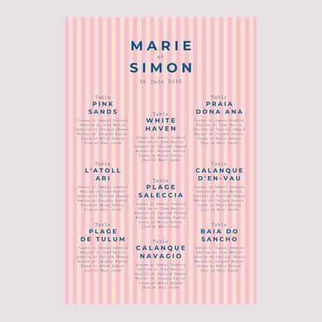 Plan de table Mariage Portrait 60 x 90 cm L'Amour à la Plage