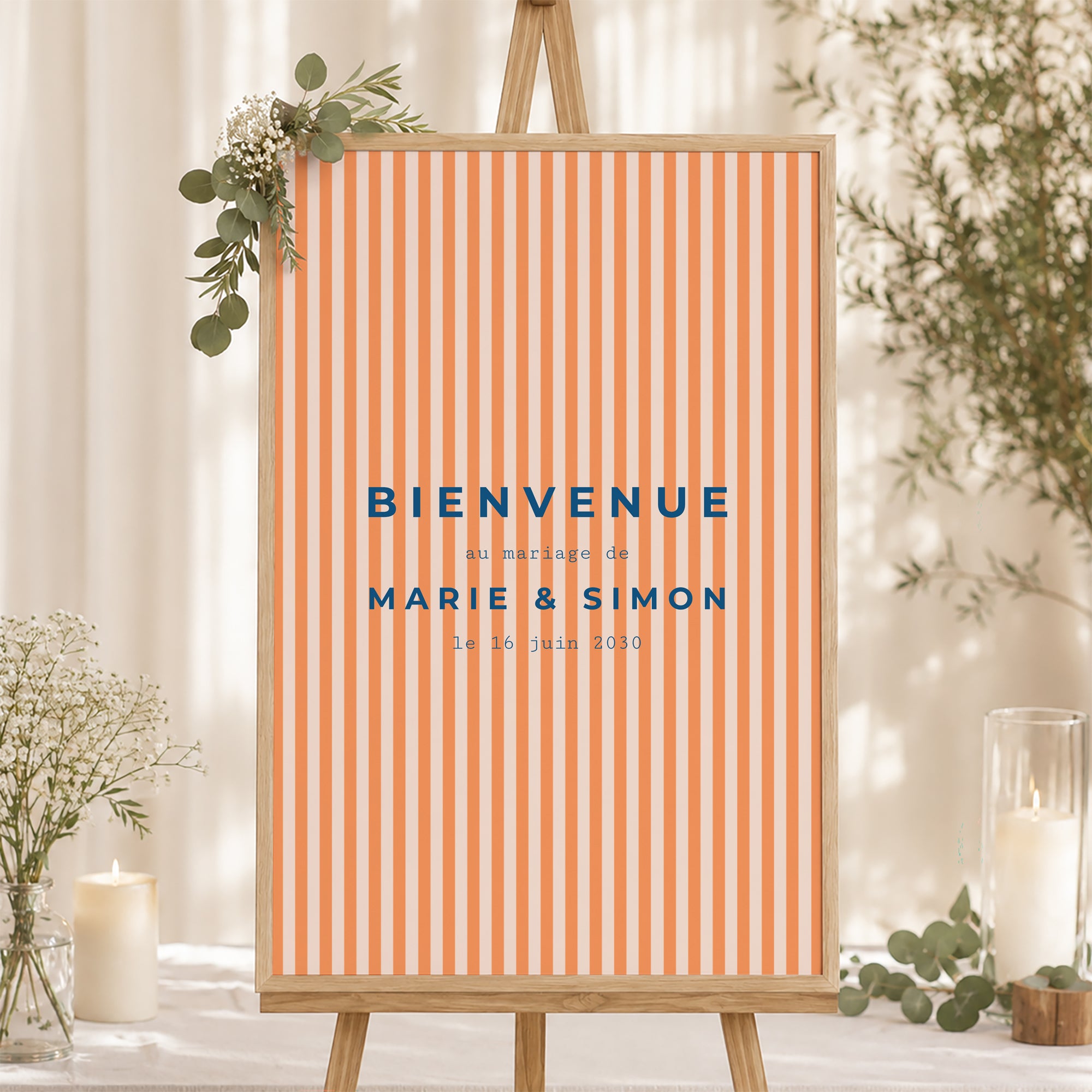 Panneau bienvenue Mariage Portrait 60 x 90 cm L'Amour à la Plage photo N° 1
