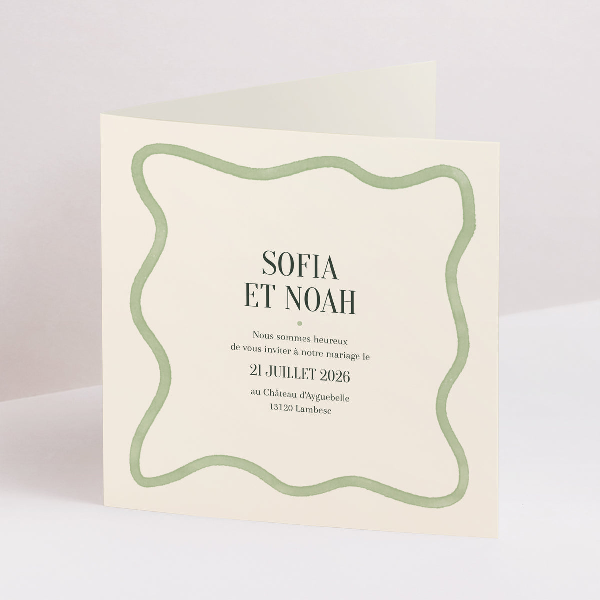 Faire-part Mariage Carré double volet Vagues vertes photo