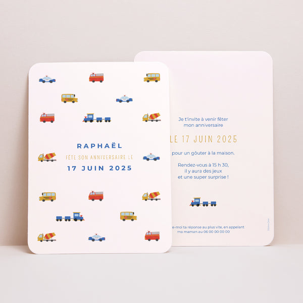 Invitations Anniversaire Enfant Portrait, bords arrondis En route pour la fête photo