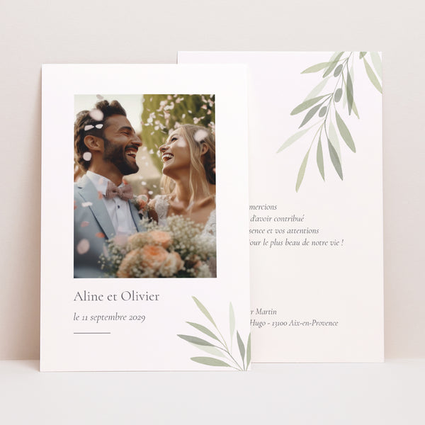 Remerciements Mariage Portrait Branche d'Olivier II photo