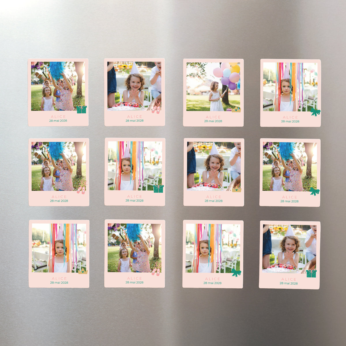 Tirage photo Anniversaire Enfant Lot de 12, magnétique Petite princesse photo