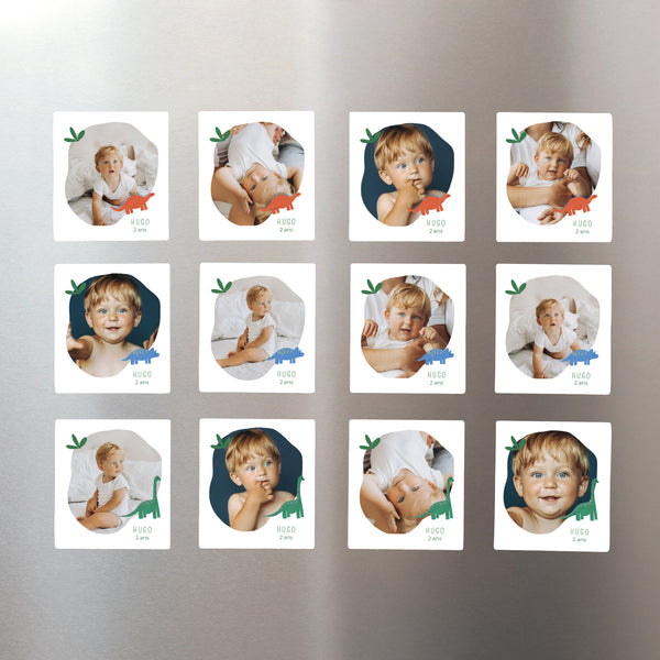 Tirage photo Anniversaire Enfant Lot de 12, magnétique Petits Dinos photo