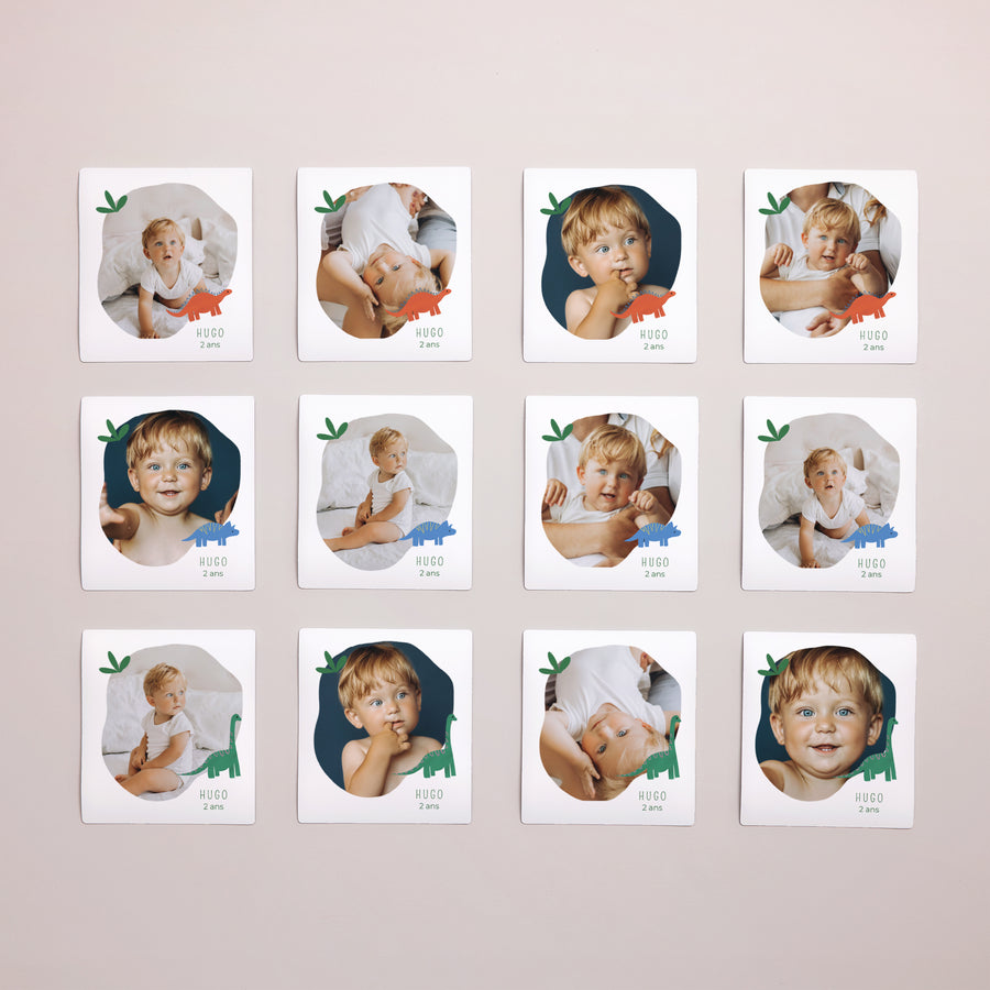 Tirage photo Anniversaire Enfant Lot de 12, magnétique Petits Dinos photo