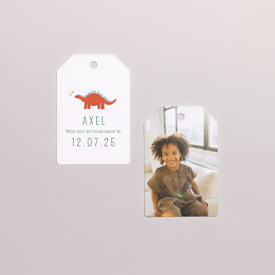 Etiquette perforée Anniversaire Enfant Fanion Petits Dinos photo