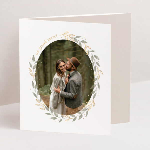 Remerciements Mariage Triptyque asymétrique Couronne végétale dorée photo
