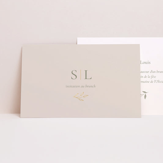 Invitations Mariage Paysage Couronne végétale dorée photo