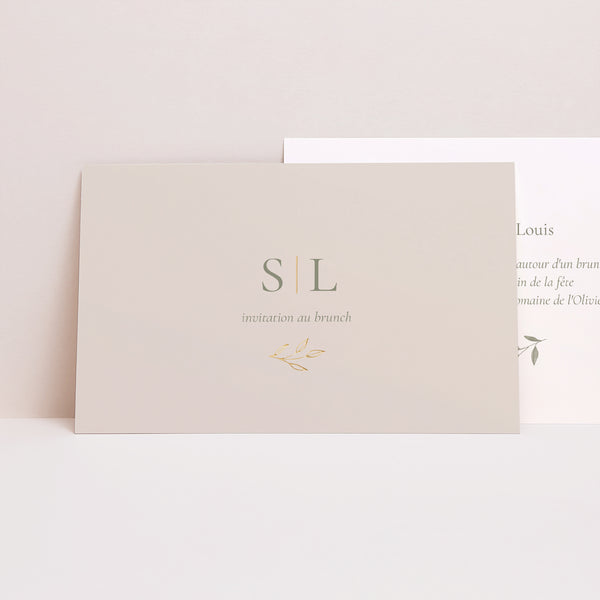 Invitations Mariage Paysage Couronne végétale dorée photo