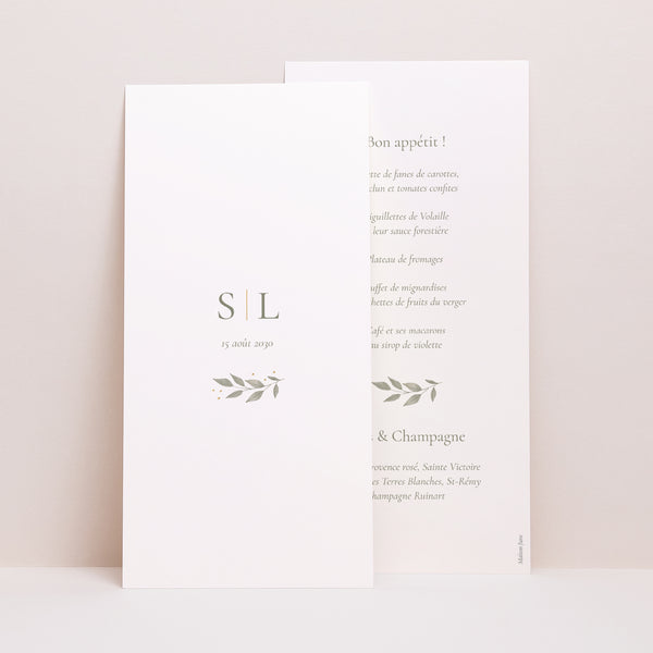 Menu Mariage Panoramique portrait Couronne végétale dorée photo