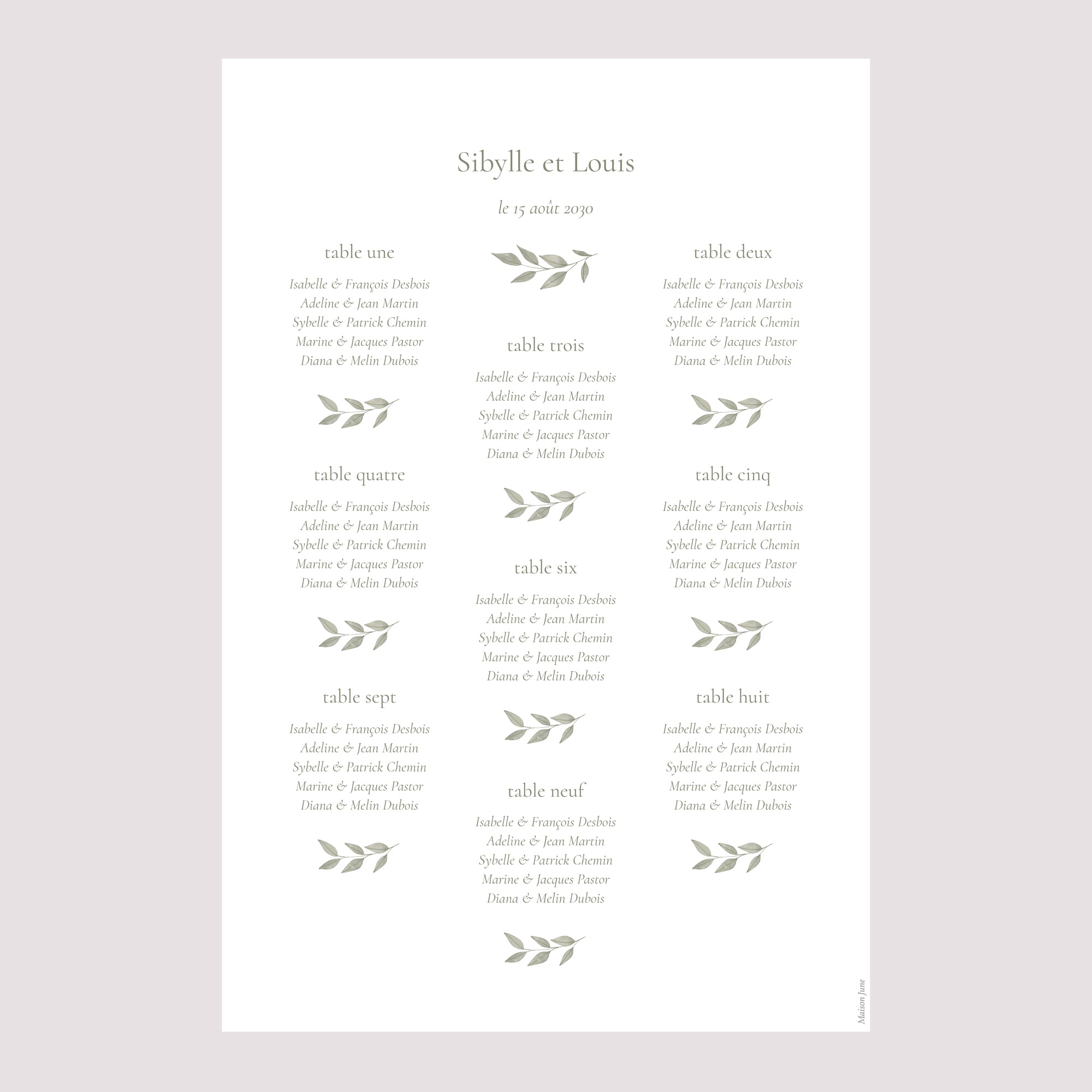 Plan de table Mariage Portrait Couronne végétale dorée photo N° 2