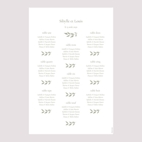 Plan de table Mariage Portrait Couronne végétale dorée