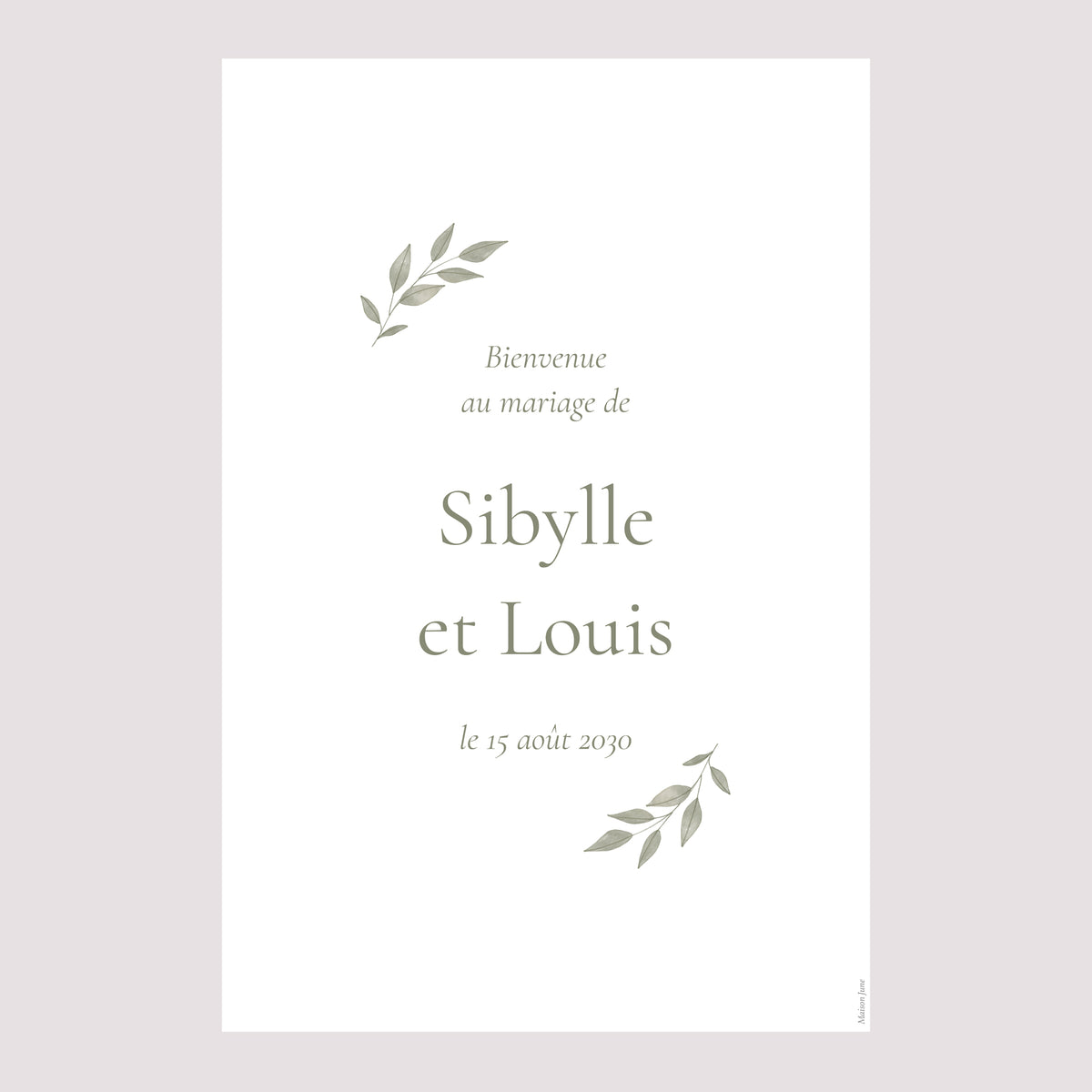 Panneau bienvenue Mariage Portrait 60 x 90 cm Couronne végétale dorée photo N° 2
