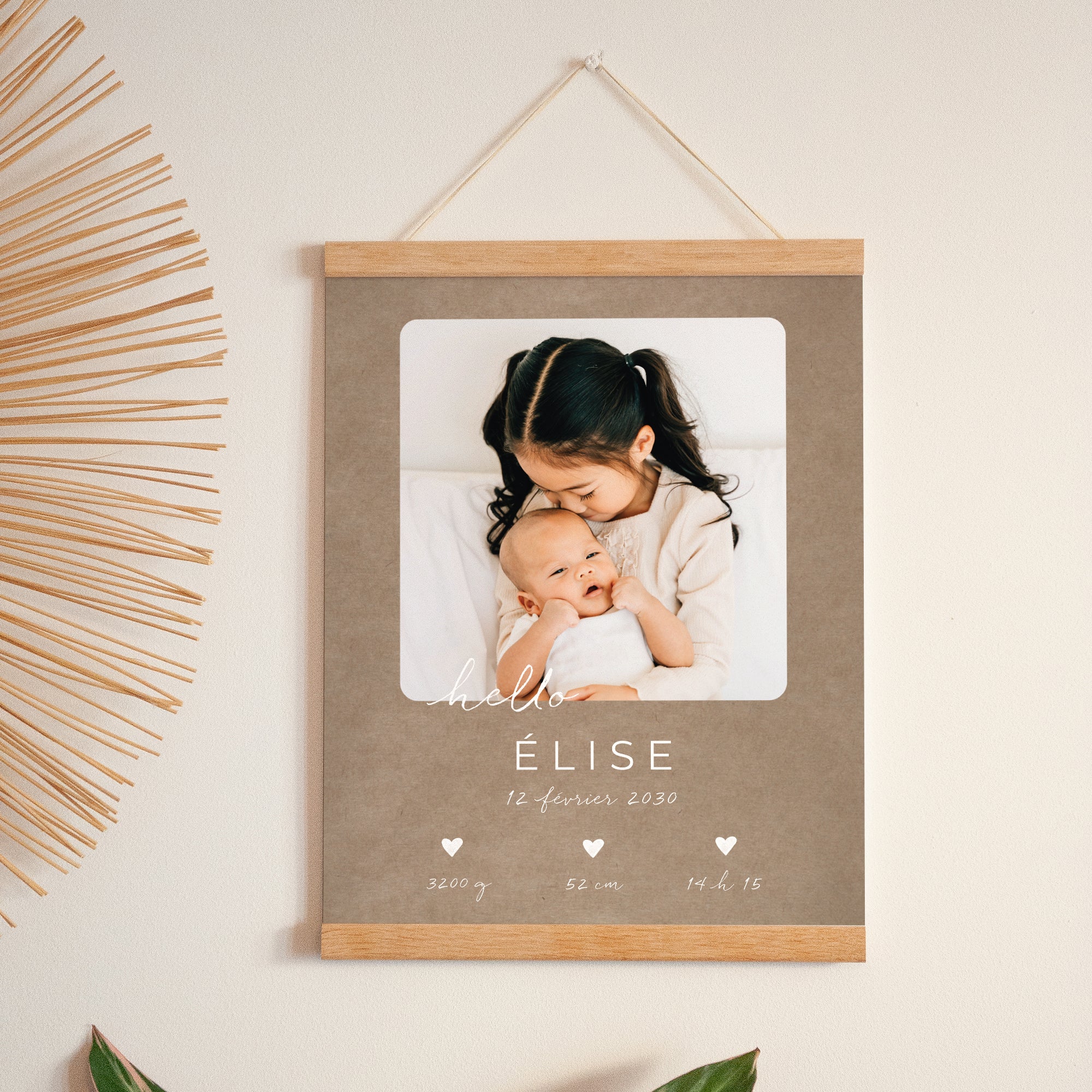 Affiche Naissance Portrait 30 x 40 cm Composition kraft photo N° 1