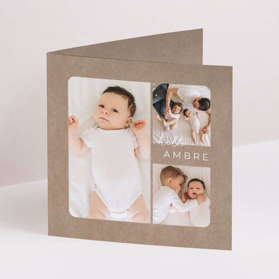 Faire-part Naissance Carré double volet Composition kraft photo