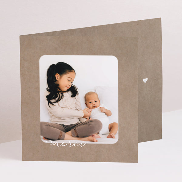 Remerciements Naissance Double volet asymétrique Composition kraft photo