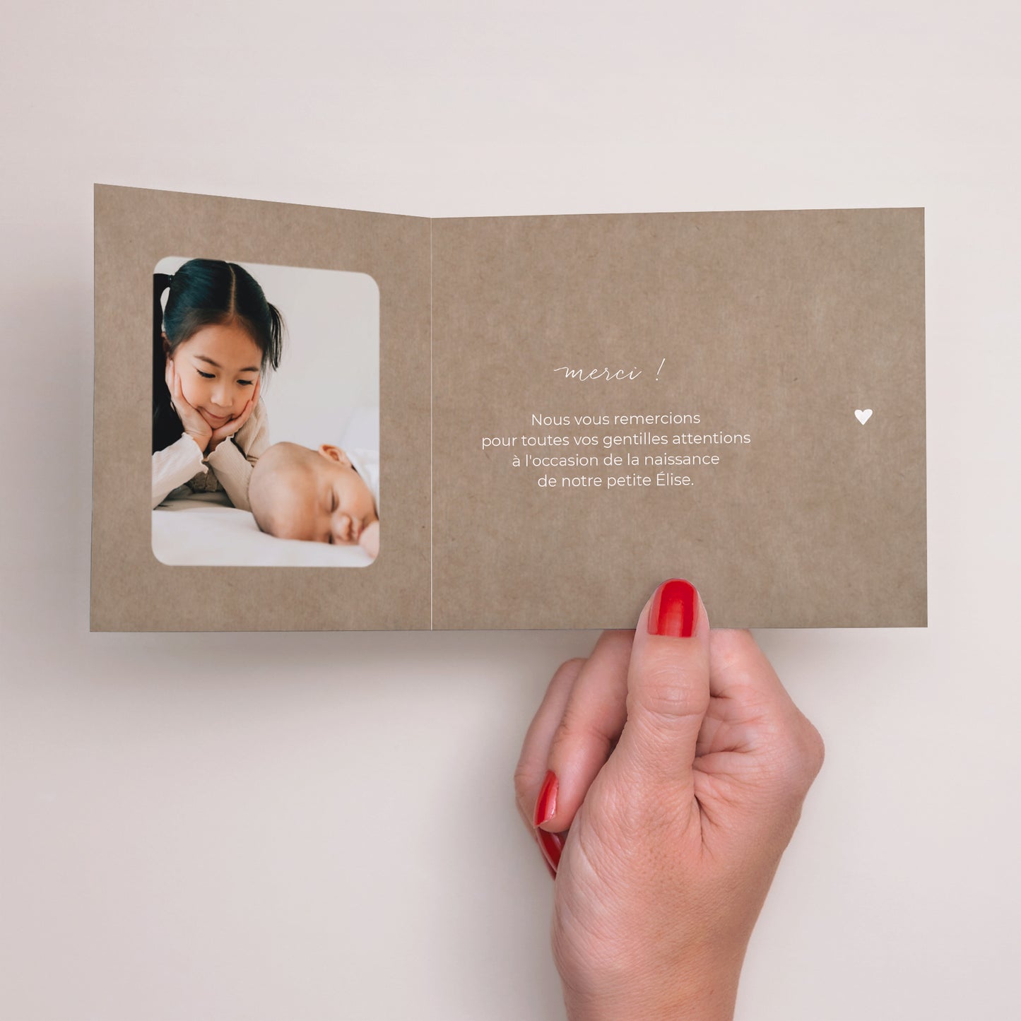 Remerciements Naissance Double volet asymétrique Composition kraft photo N° 2