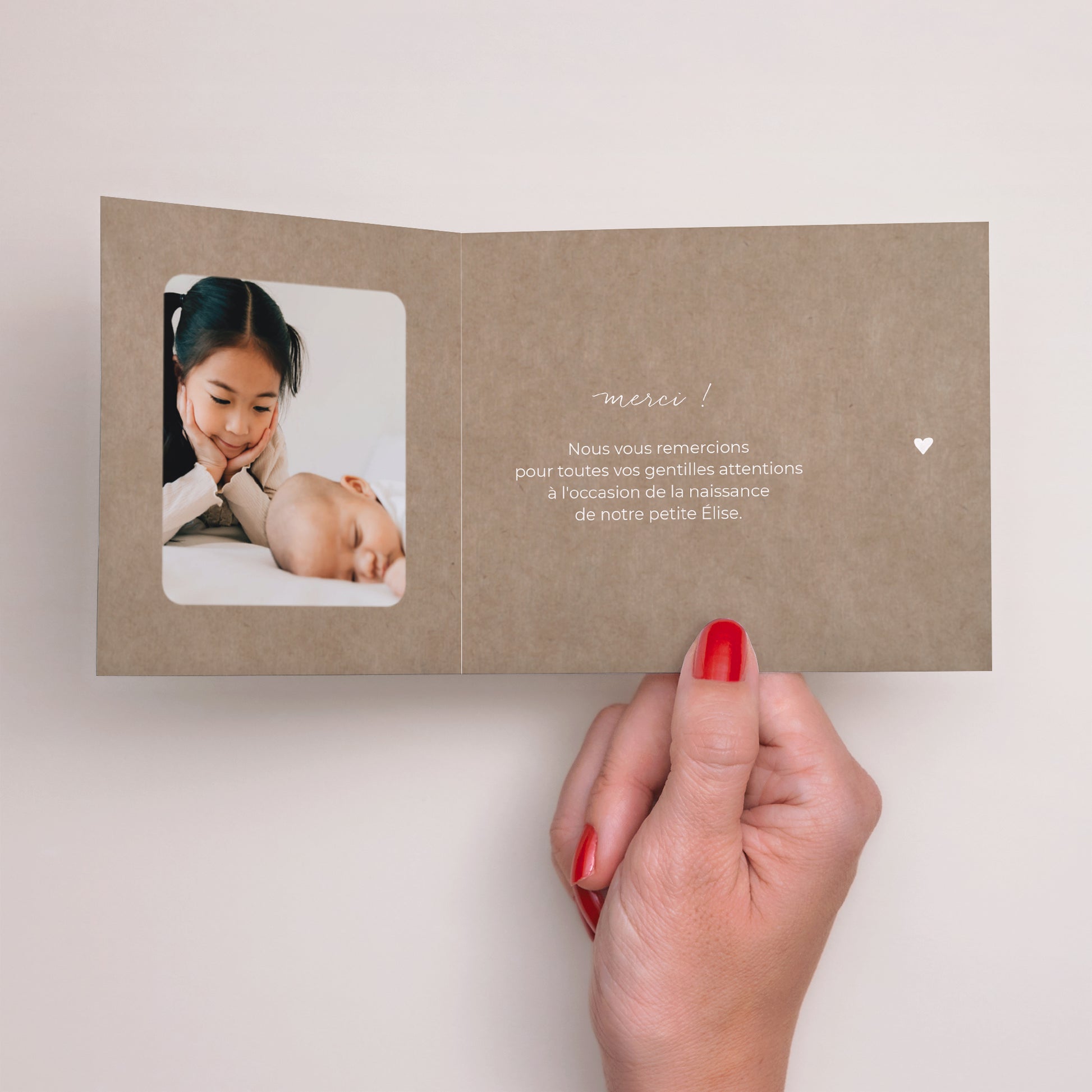 Remerciements Naissance Double volet asymétrique Composition kraft photo N° 2