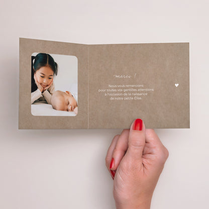 Remerciements Naissance Double volet asymétrique Composition kraft photo N° 2