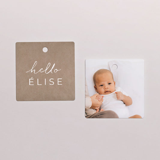 Etiquette perforée Naissance Carrée Composition kraft photo
