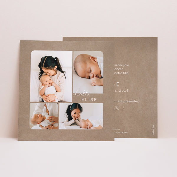 Faire-part Naissance Carré Composition kraft photo