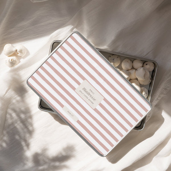 Boite métallique Rectangle Rayures d’écolière, Rose photo