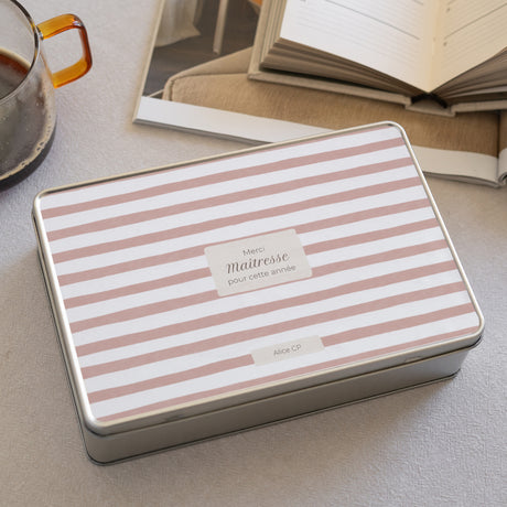 Boite métallique Rectangle Rayures d’écolière, Rose