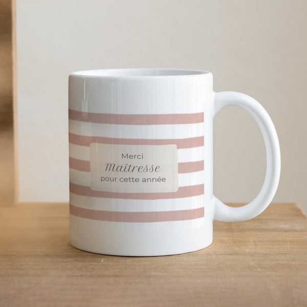 Mug Blanc Rayures d’écolière, Rose photo