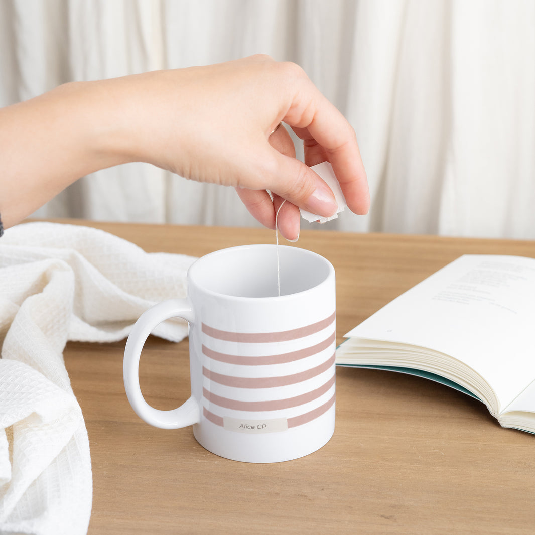 Mug Objets Blanc Rayures d’écolière, Rose photo N° 3