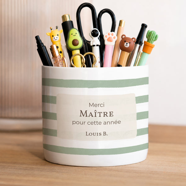 Pot à crayons 48 cl Rayures d’écolier, Vert photo