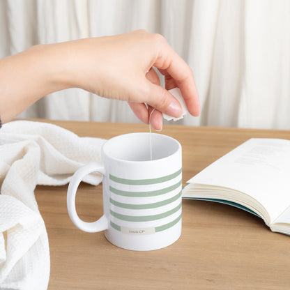 Mug Objets Blanc Rayures d’écolier, Vert photo N° 3