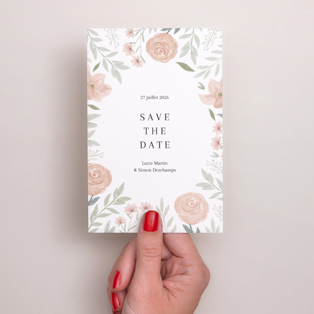 Save the date Mariage Portrait Encadré floral photo N° 2