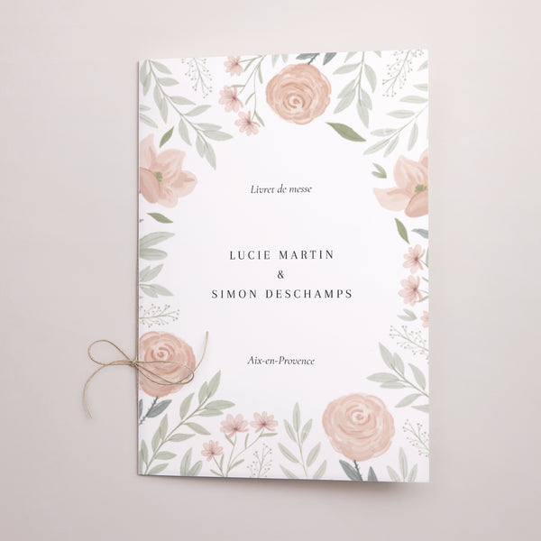 Livret de messe Mariage Double volet Encadré floral photo