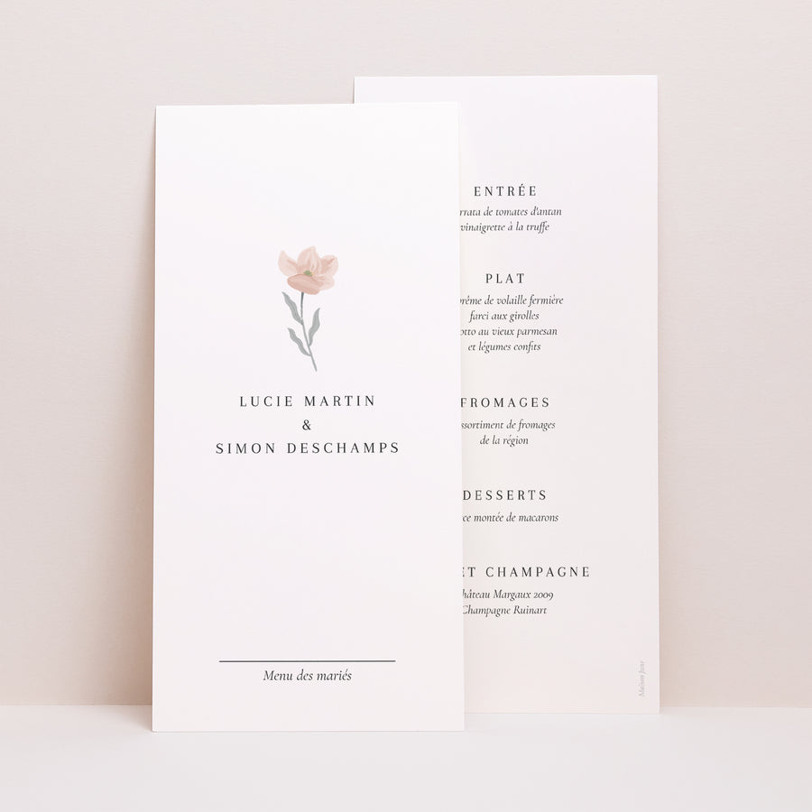 Menu Mariage Panoramique portrait Encadré floral photo