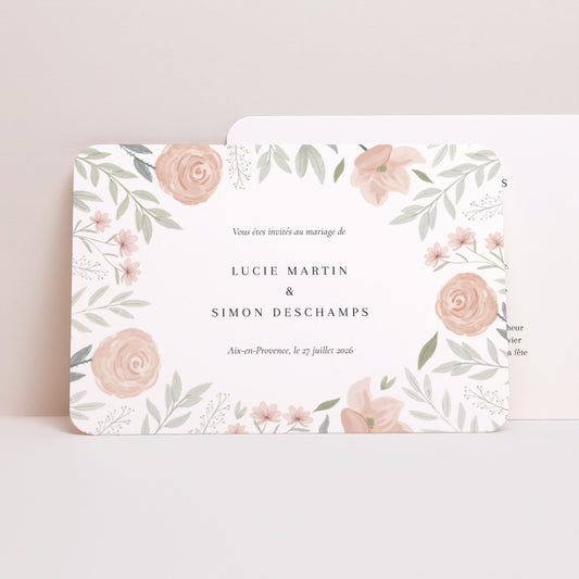 Faire-part Mariage Paysage, bords arrondis Encadré floral photo