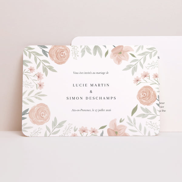 Faire-part Mariage Paysage, bords arrondis Encadré floral photo