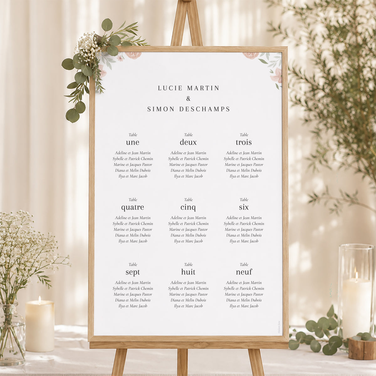 Plan de table Mariage Portrait Encadré floral photo N° 1