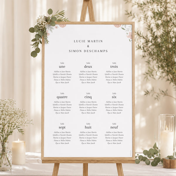 Plan de table Mariage Portrait Encadré floral photo