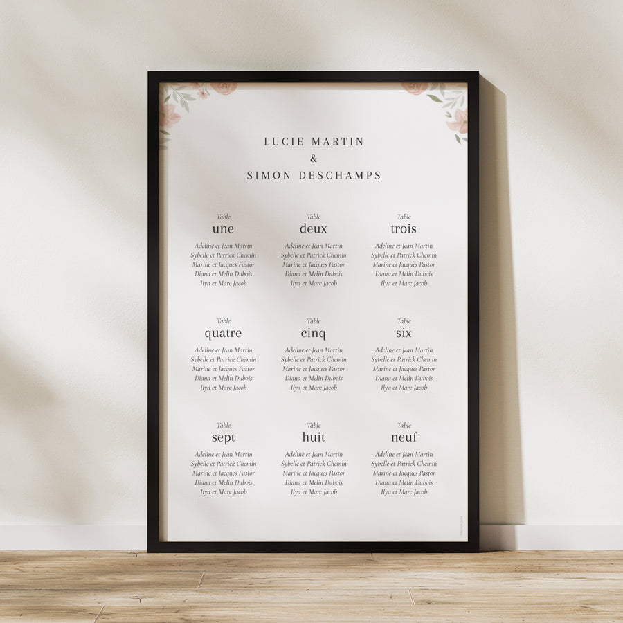 Plan de table Mariage Portrait Encadré floral photo