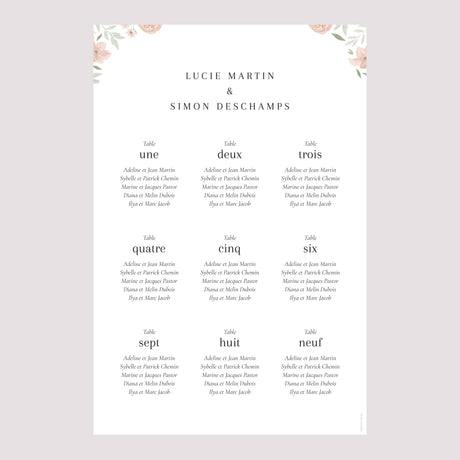Plan de table Mariage Portrait Encadré floral