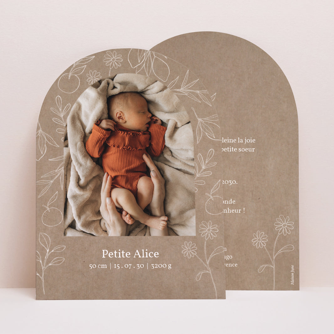 Faire-part Naissance Petite arche Kraft motif herbier photo N° 1