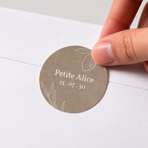 Sticker Naissance Rond Kraft motif herbier photo