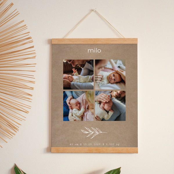 Affiche Naissance Portrait 30 x 40 cm Brin et kraft photo
