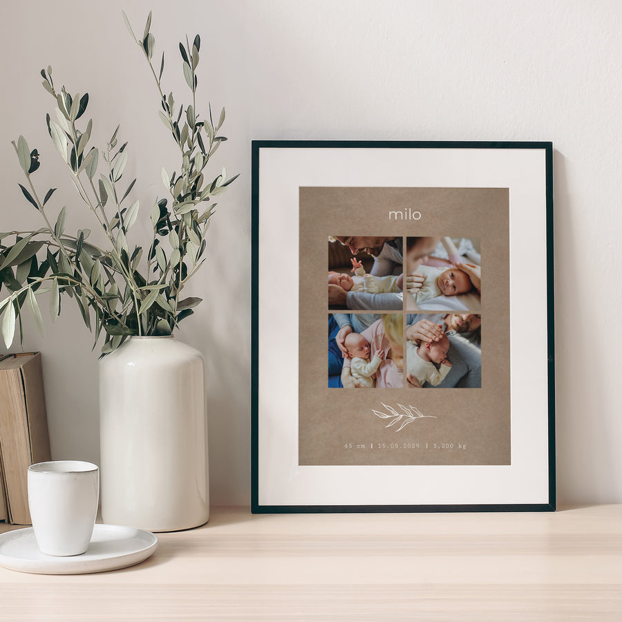 Affiche Naissance Portrait brin et kraft photo